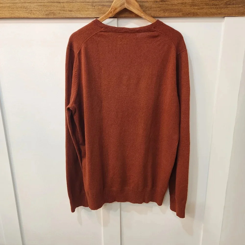 Eddie Bauer Sweater Mens TL Rust Red V Neck Cotton Cashmere Vintage Knit - Picture 3 of 11